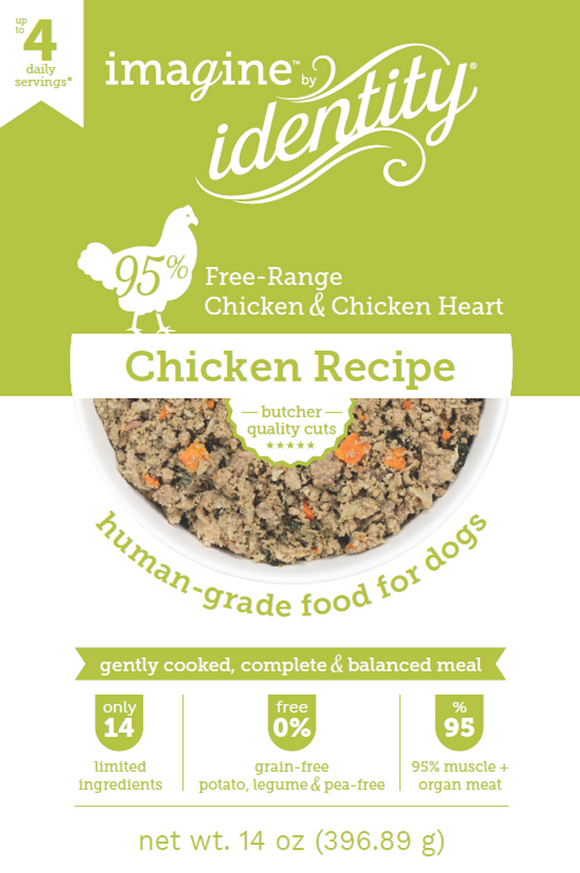Vermont Pet Food & Supply Identity Imagine Gently Cooked 95% Chicken Recipe