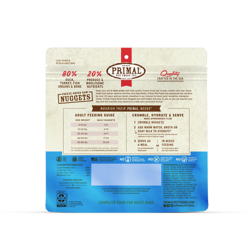 Primal Pet Foods Freeze-Dried Raw Nuggets Dog FoodDuck Recipe