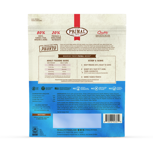 Primal Pet Foods Frozen Raw Scoopable Pronto Dog Food Duck Recipe