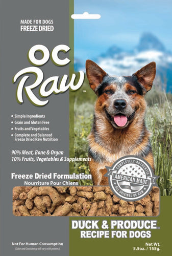 OC Raw Dog DUCK & PRODUCE ~ 5.5 oz Freeze Dried Meaty Rox