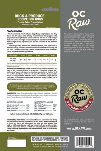 OC Raw Dog DUCK & PRODUCE ~ 5.5 oz Freeze Dried Meaty Rox