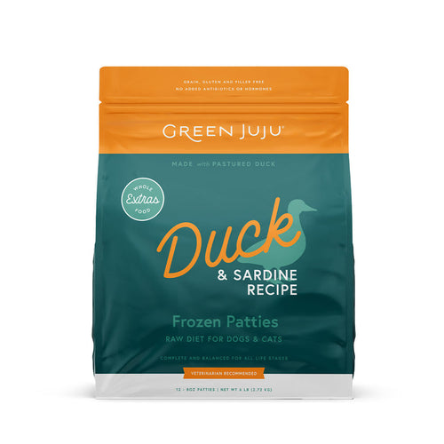 Green Juju Extras Duck & Sardine Frozen Patties & Sliders Raw Diet for Dogs & Cats