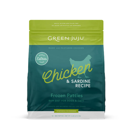 Green Juju Extras Chicken & Sardine Frozen Patties & Sliders Raw Diet for Dogs & Cats
