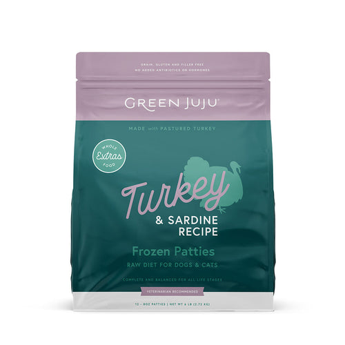 Green Juju Extras Turkey & Sardine - Frozen Patties & Sliders Raw Diet for Dogs & Cats