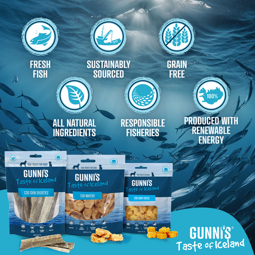 Gunni's Cod Baby Bites Dog Treats - Bite-Sized, Air-Dried, Icelandic Fish, Grain Free - 3oz